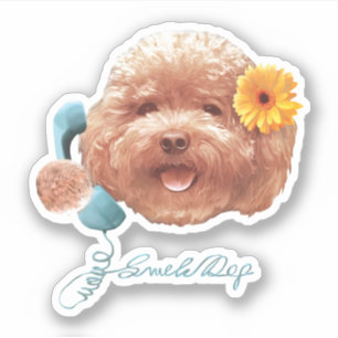 Adesivo Toy Poodle com Flor e Ilustração de Telefone