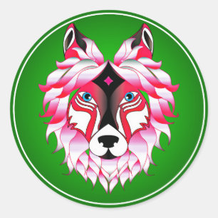 Adesivo Trabalho de arte Pink Wolf Head