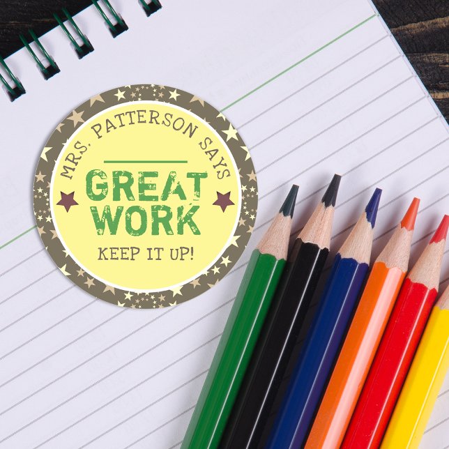 Adesivo Trabalho de excelente | Professores personalizados (Great Work | Personalized Teachers Classic Round Sticker)