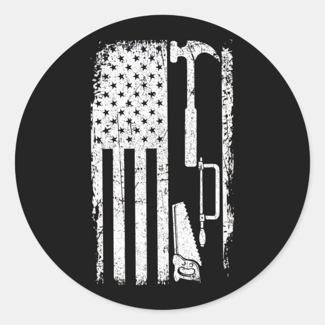 Adesivo Trabalho em Madeira Carpinteiro com Bandeira Ameri (Frente)