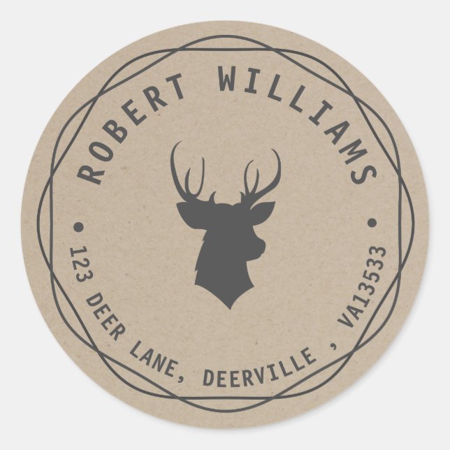 Adesivo Traço de cabeça de veado com nome e endereço de re (Frente)