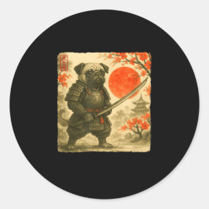 Adesivo Traje de Guerreiro Samurai Japonês Pug Arte Sumi-e