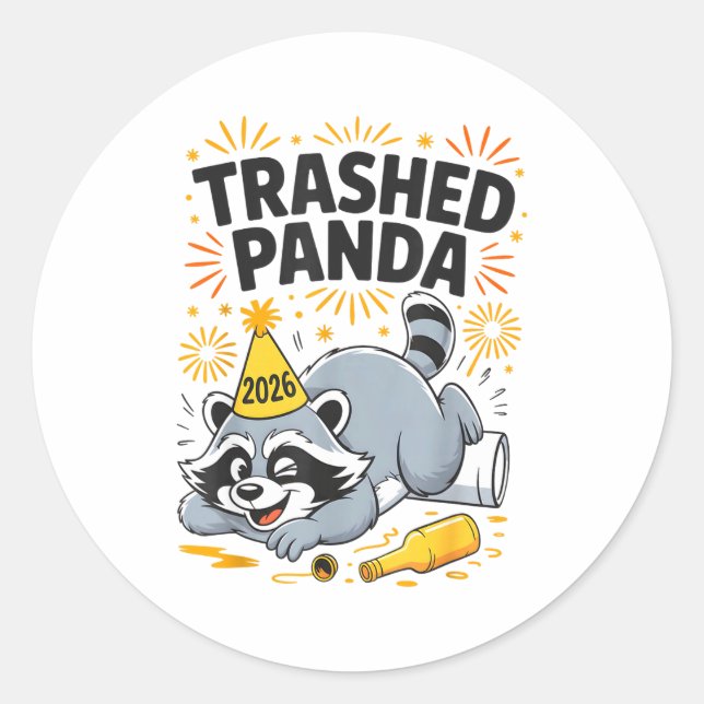 Adesivo Trashed Panda New Year 2026 Funny Drunk Raccoon  (Frente)