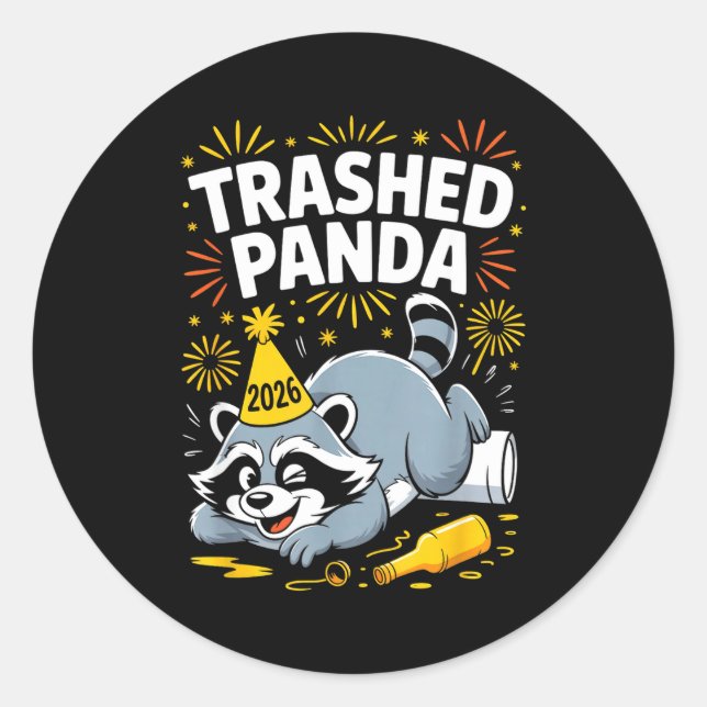 Adesivo Trashed Panda New Year 2026 Funny Raccoon Design  (Frente)