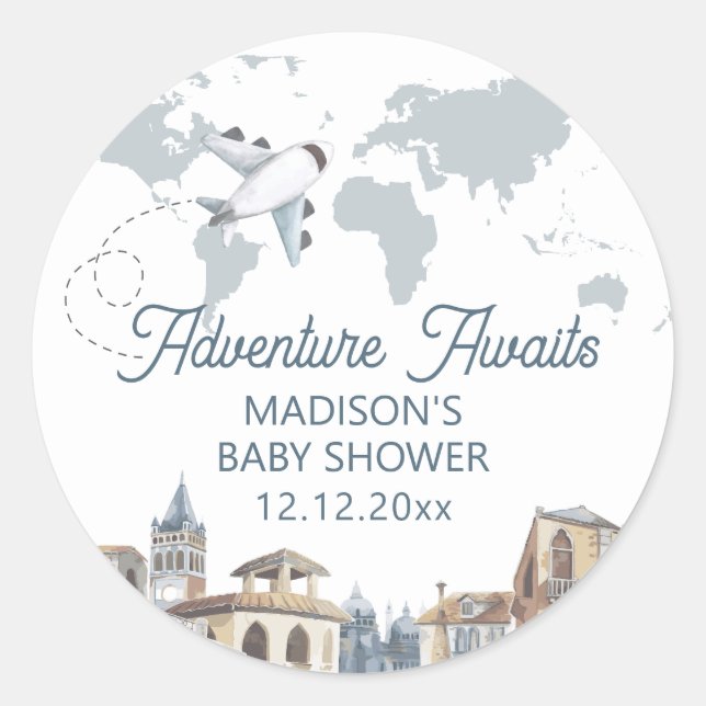 Adesivo Travel Adventure World Map Airplane Baby Shower  (Frente)