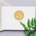Adesivo Travel Wedding Airplane Aviation Return Address<br><div class="desc">Take your wedding to new heights with this elegant aviation themed design featuring a luxurious gold background and crisp white text. Perfectly crafted for couples who love flying and adventure, this item showcases two airplanes tracing a delicate dotted heart, with customizable bride and groom initials nestled inside the heart for...</div>
