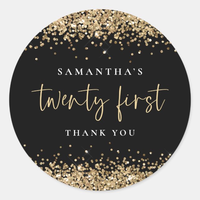 Adesivo Trendy Black Dourado Glitter Name 21rua Obrigado (Frente)