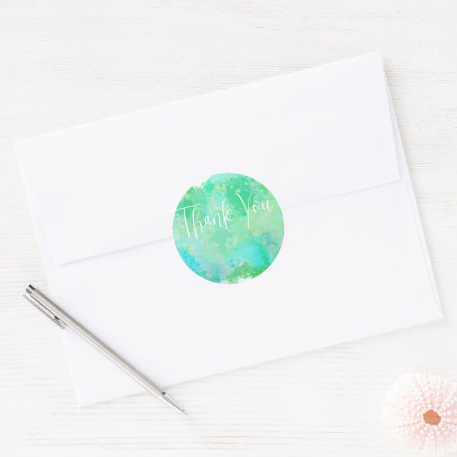 Adesivo Trendy Blue Green e Yellow Watercolor Obrigado (Envelope)