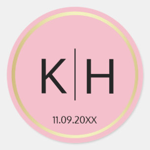 Adesivo Trendy Blush PINK Dourado Casamento Selos Monogram