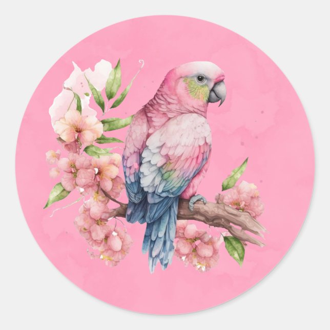 Adesivo Trendy Cute Parrot Bird Pink Chá de fraldas Clas (Frente)