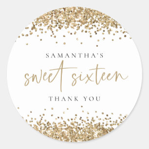 Adesivo Trendy Dourada Glitter Name Doce Dezesseis Obrigad