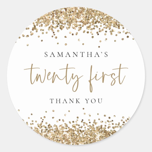 Adesivo Trendy Dourado Glitter Name 21º Obrigado (Frente)