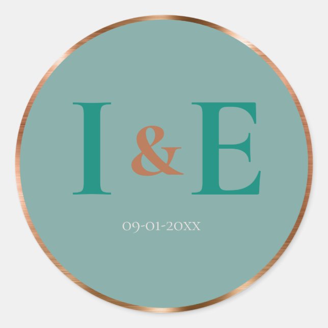Adesivo Trendy Faux Copper Foil Frame Teal Text Casamento (Frente)