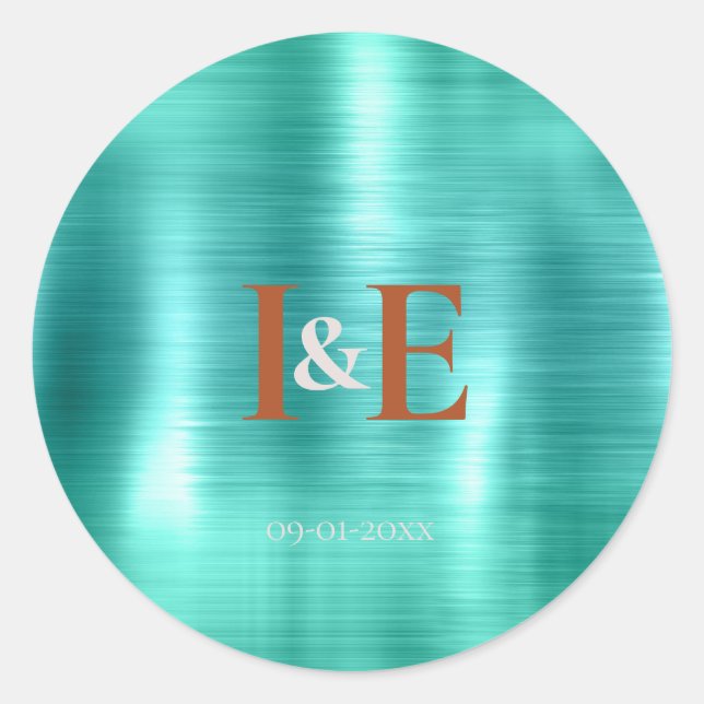 Adesivo Trendy Faux Teal Foil Copper Texto Casamento (Frente)