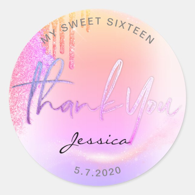 Adesivo Trendy Glitter Colírio Holográfico Obrigado (Frente)