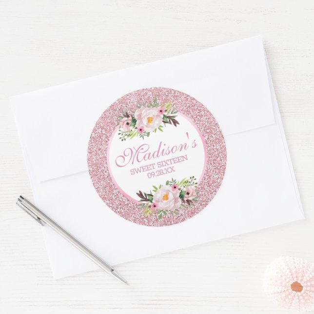 Adesivo Trendy Glitter Pink Floral Sweet 16 (Envelope)