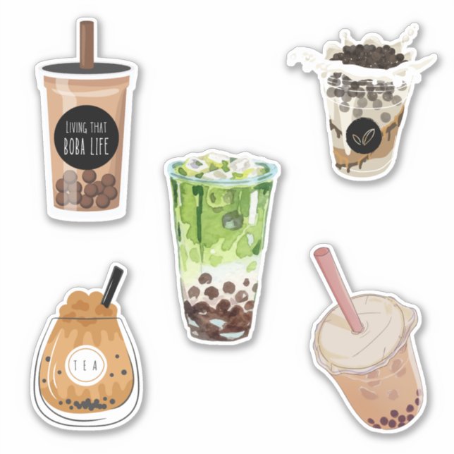 Adesivo Trendy Kawaii Watercolor Boba Milk tea (Frente)