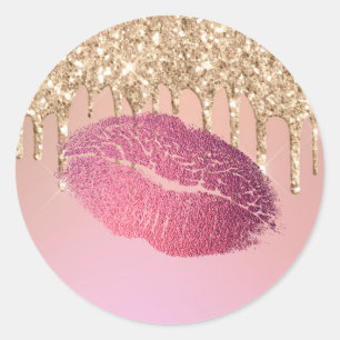 Adesivo Trendy Makeup Artist Lip Kiss Rosa Glitter Dourado