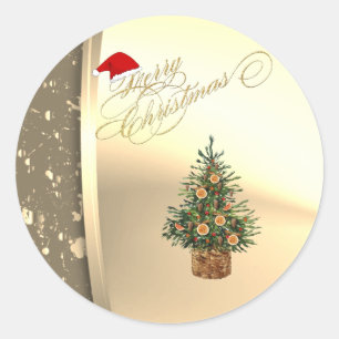 Adesivo Trendy Pine Tree Orange, Santa Hat, Faux Dourado