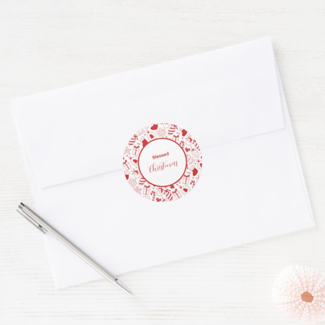 Adesivo Trendy Red & White Christmas Icons Doodle Art (Envelope)