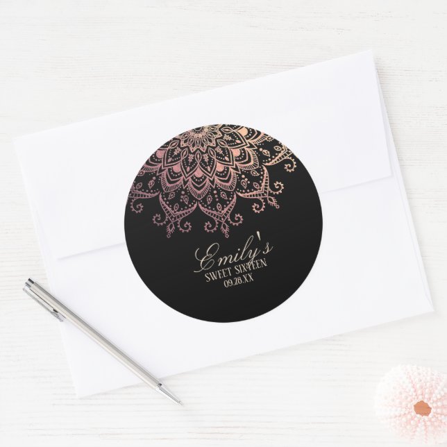 Adesivo Trendy Rosa Dourado Mandala Sweet 16 (Envelope)