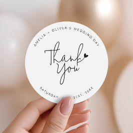 Adesivo Trendy Script Heart Thank You Wedding Favor