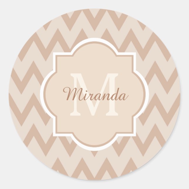 Adesivo Trendy Tan Brown Chevron Zigzag Nome e Monograma (Frente)