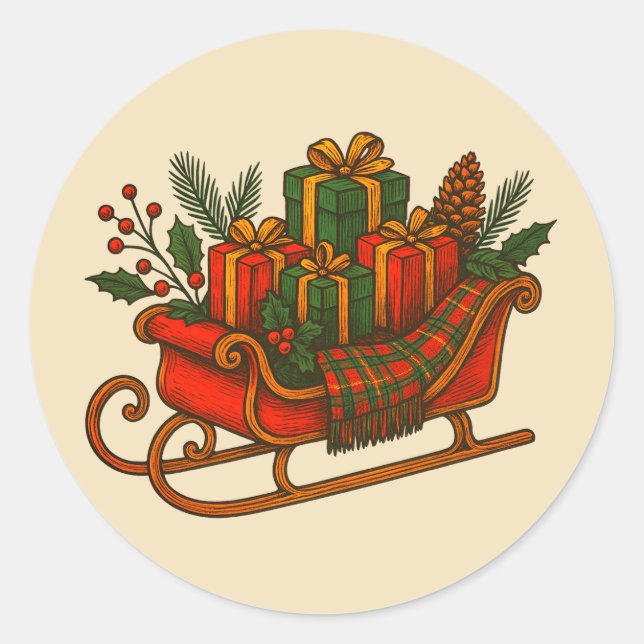 Adesivo Trenó de Natal Antigo com Presentes (Frente)