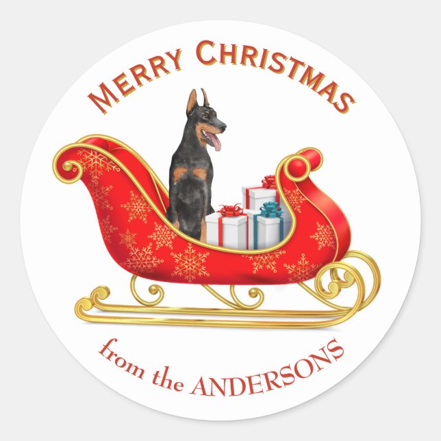 Adesivo Trenó de Natal Doberman Pinscher Cachorro (Frente)