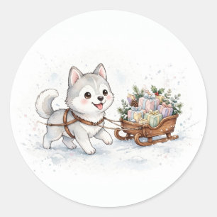 Adesivo Trenó de Natal Puxado por Husky Clássico