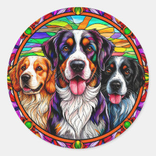 Adesivo Três Cachorros Adoráveis em Estilo de Vitral Retra