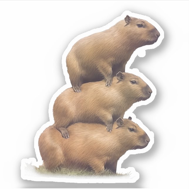 Adesivo Três Capybaras Funny Capybara Humor Stack Animal (Frente)