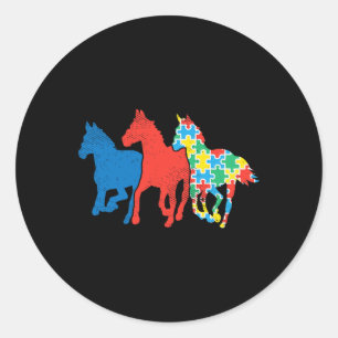 Adesivo Três Cavalos Puzzle Vermelho Azul Conscientização