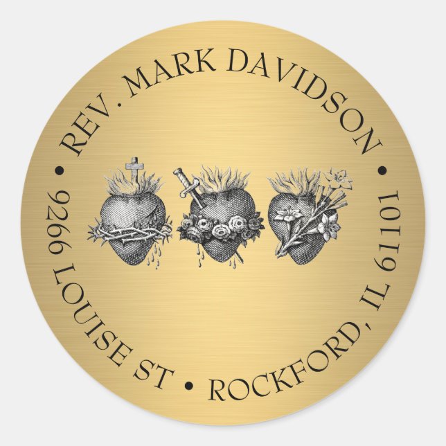 Adesivo Três Corações de Jesus, Maria e Endereço de Joseph (Frente)