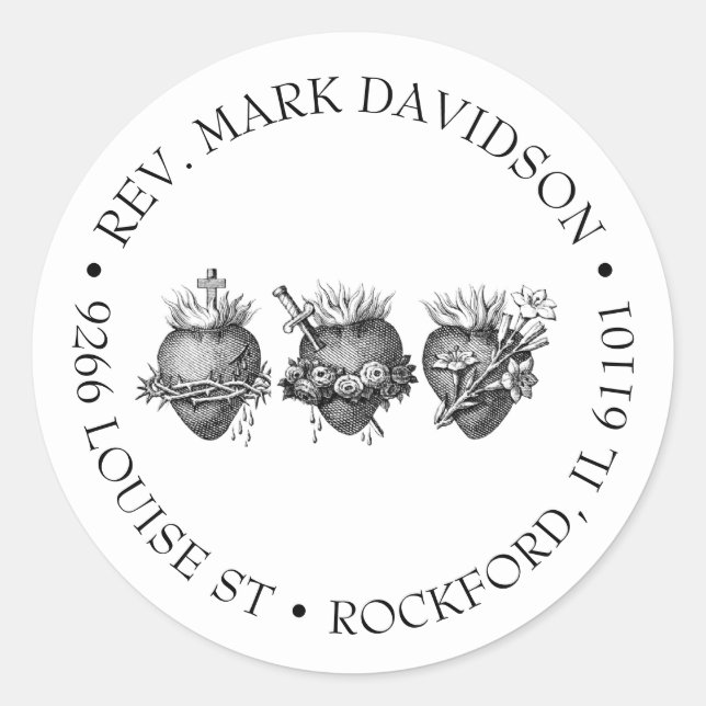 Adesivo Três Corações de Jesus, Maria e Endereço de Joseph (Frente)