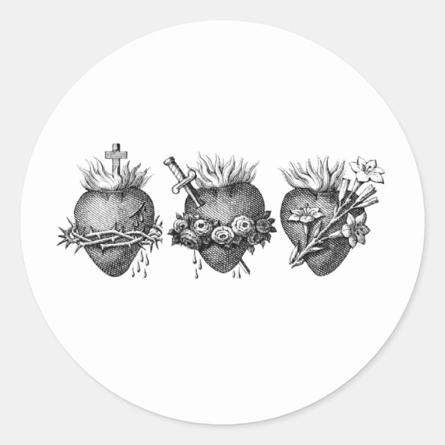 Adesivo Três Corações de Jesus, Maria e Endereço de Joseph (Frente)