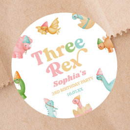 Adesivo Três Dinossauros Rex 3ª Festa de aniversário