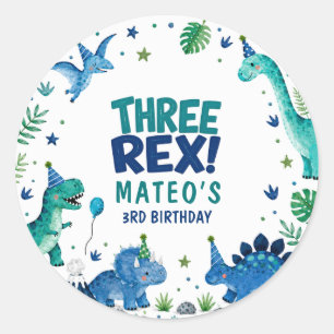 Adesivo Três Dinossauros Rex Azul Aniversário de 3 anos
