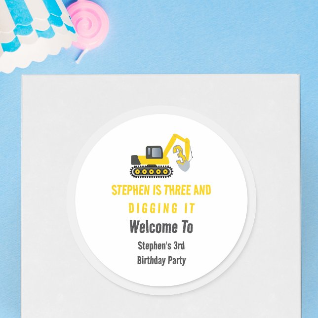 Adesivo Três e escavá-lo Partido aniversário de 3 anos de  (Criador carregado)