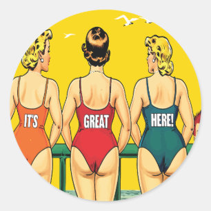 Adesivo Três Garotas Pin-up por Trás, Humor de Praia, Dive