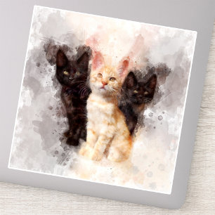 Adesivo Três gatinhos fofos e lindos aquarela