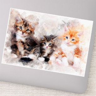 Adesivo Três gatinhos lindos e bonitos aquarela