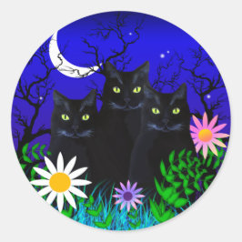 Adesivo Três Gatos Pretos nos Pinheiros Noturnos