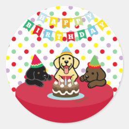 Adesivo Três Labrador Puppies Cartoon Aniversário