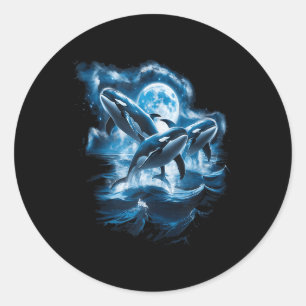 Adesivo Três Orcas Moon Retro Ocean Nature Marine