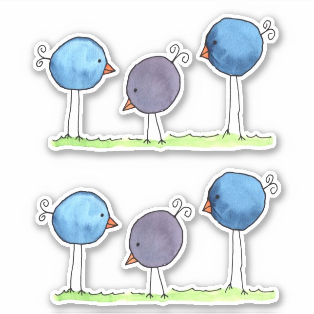 Adesivo Três Pássaros Aquosos de Aquarela (Frente)