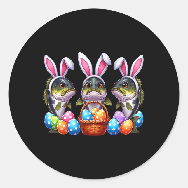 Adesivo Três Peixes de Páscoa Bunny B Caçando Ovos Esboço  (Frente)