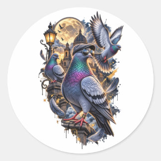 Adesivo Três Pombos Gráficos Vintage, Lua de Pombo Retro