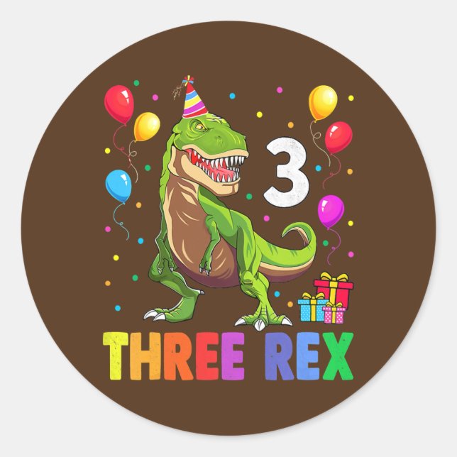 Adesivo Três Rex Aniversário 3 Anos Dinossauro 3rd T Trex (Frente)