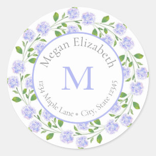 Adesivo Três Watercolor Hydrangeas Floral Wreath label